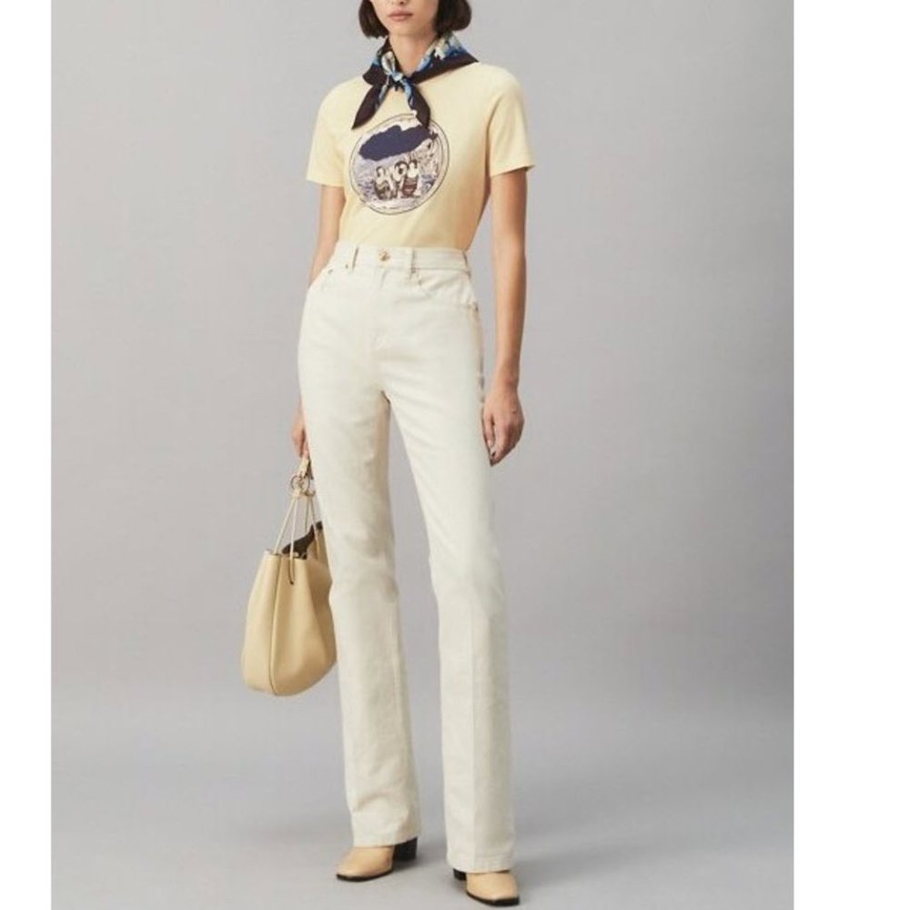 Tory Burch Penguin Cotton T-Shirt with Removable Silk Scarf